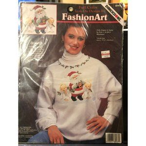 VTG Full Color Iron-On Design by Fashion Art, Holly Angels & Santa